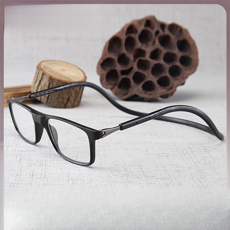 4 paires de lunettes de lecture magnétiques pliables à suspendre au cou pour hommes et femmes – Monture presbyte rétro carrée ultralégère, design télescopique anti-chute portable, puissances de +1,0 à +4,0 pour le port quotidien au bureau