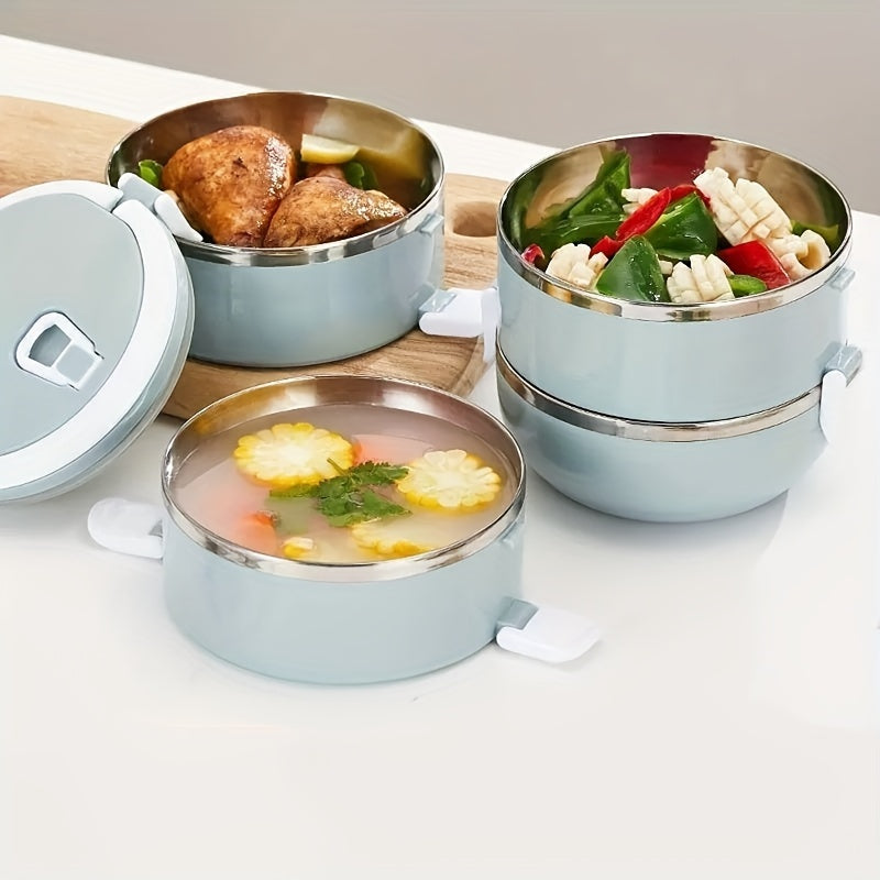 Ensemble de boîtes à lunch isothermes en acier inoxydable, 2/3/4 étages – Bento empilable avec couvercle, récipient alimentaire cylindrique étanche de 1,4 L pour le bureau, l'école, le camping, les pique-niques et l'usage en extérieur