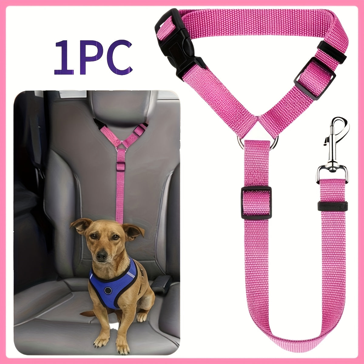 Harnais de sécurité 2-en-1 et laisse réglable pour chiens – Ceinture de sécurité anti-collision, nylon durable, chiens de petite à moyenne taille – Accessoire de voyage pour voiture, 4 couleurs