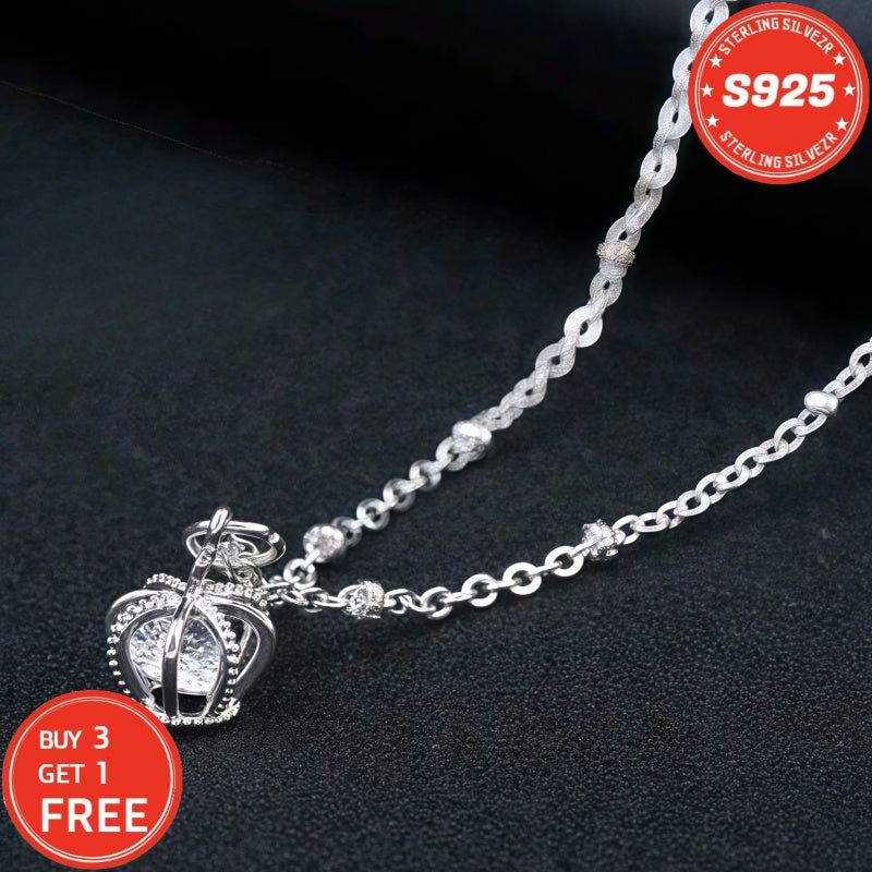 Collier couronne en argent sterling S925 pour femme 18 pouces – Pendentif en oxyde de zirconium 5A, ras-du-cou hypoallergénique, cadeau élégant pour femme, petite amie, maman, fille, anniversaire, Noël