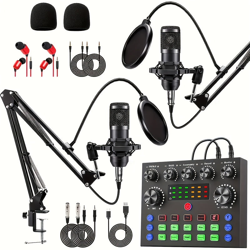 Kit d'enregistrement avec microphone à condensateur et carte son BM800 – Pack studio à domicile pour podcasting, streaming, voix off et musique, compatible avec PC, smartphone et tablette, plusieurs modèles disponibles