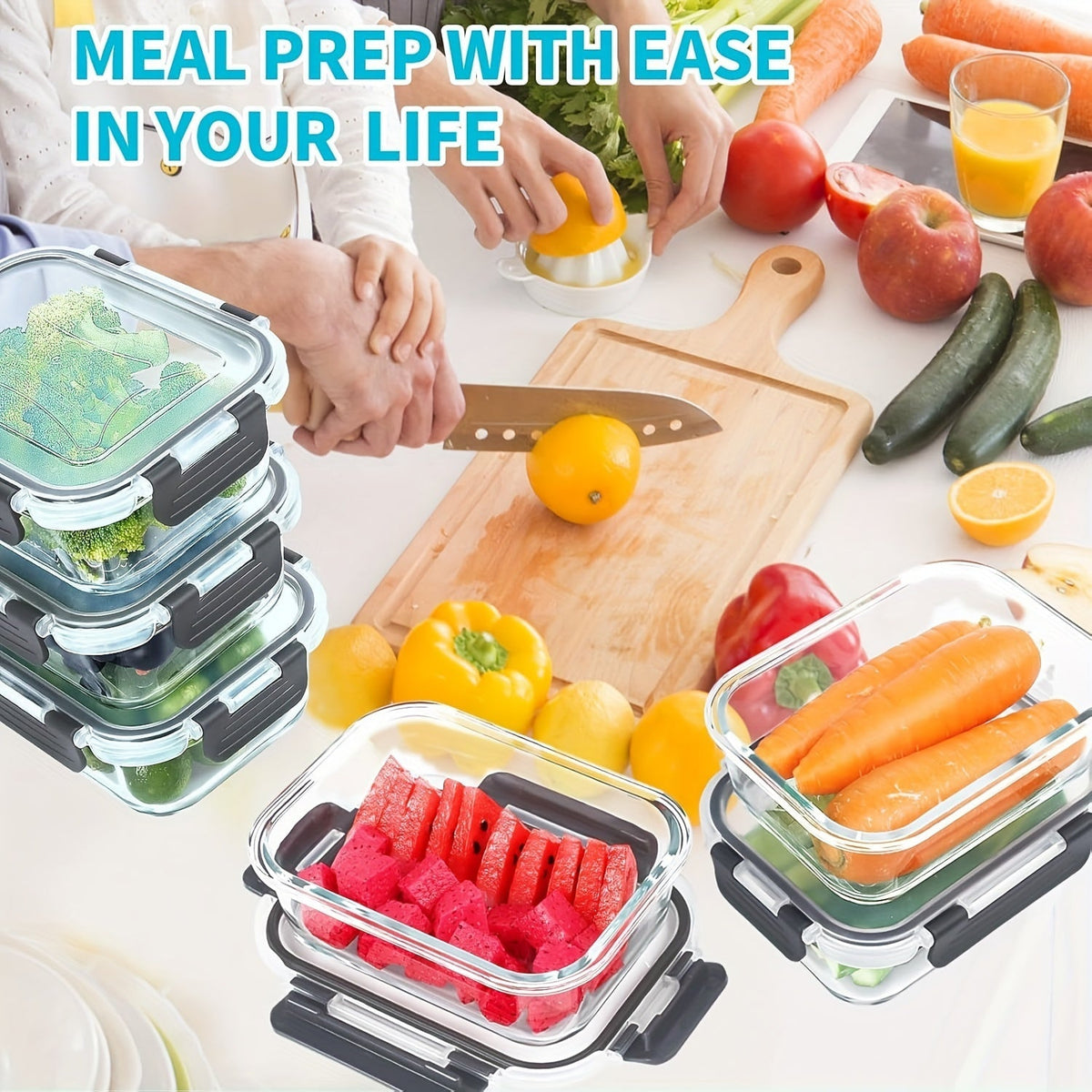 Lot de 20 récipients de préparation de repas en verre de 650 ml avec couvercles hermétiques – 10 récipients en verre et 10 couvercles, conservation alimentaire hermétique pour le déjeuner, le garde-manger et la cuisine – Boîtes à bento en verre sans BPA