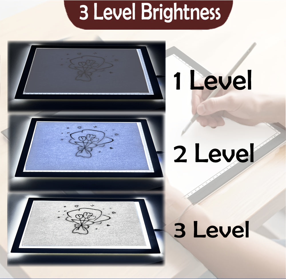 Tablette lumineuse LED A2 A3 A4 à luminosité réglable, double bande LED, table lumineuse pour diamond painting, croquis, dessin et art