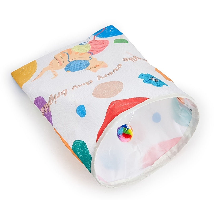 Tunnel de jeu bruyant pour chat avec papier froissé – Jouet sensoriel sonore d'auto-divertissement pour chats d'intérieur, puzzle interactif anti-ennui, 4 styles amusants incluant un sac à friandises et un design à pompon en fourrure