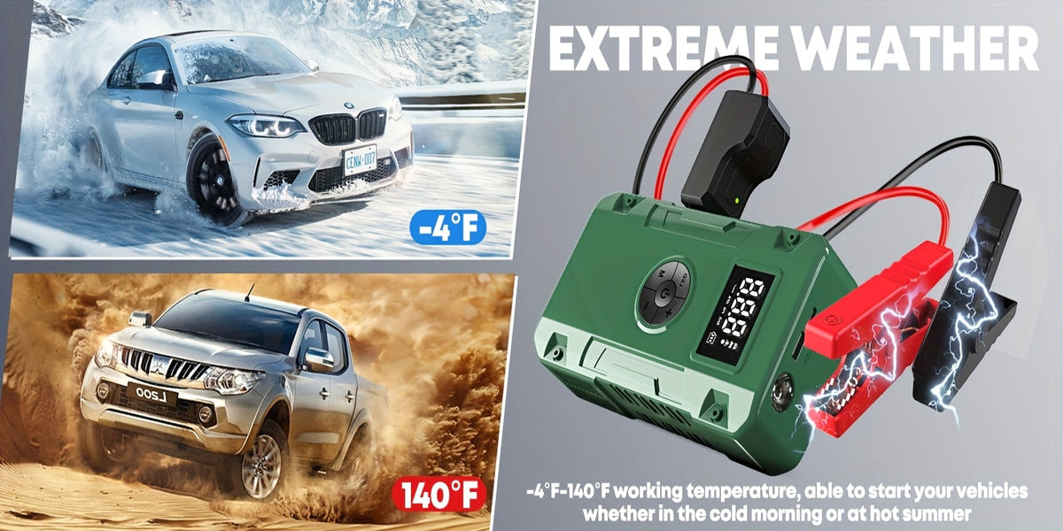 Démarreur de batterie 10000A 7-en-1 avec compresseur d'air 150PSI – Booster de batterie portable pour moteurs essence et diesel, pompe haute pression, kit d'urgence pour véhicule, batterie externe