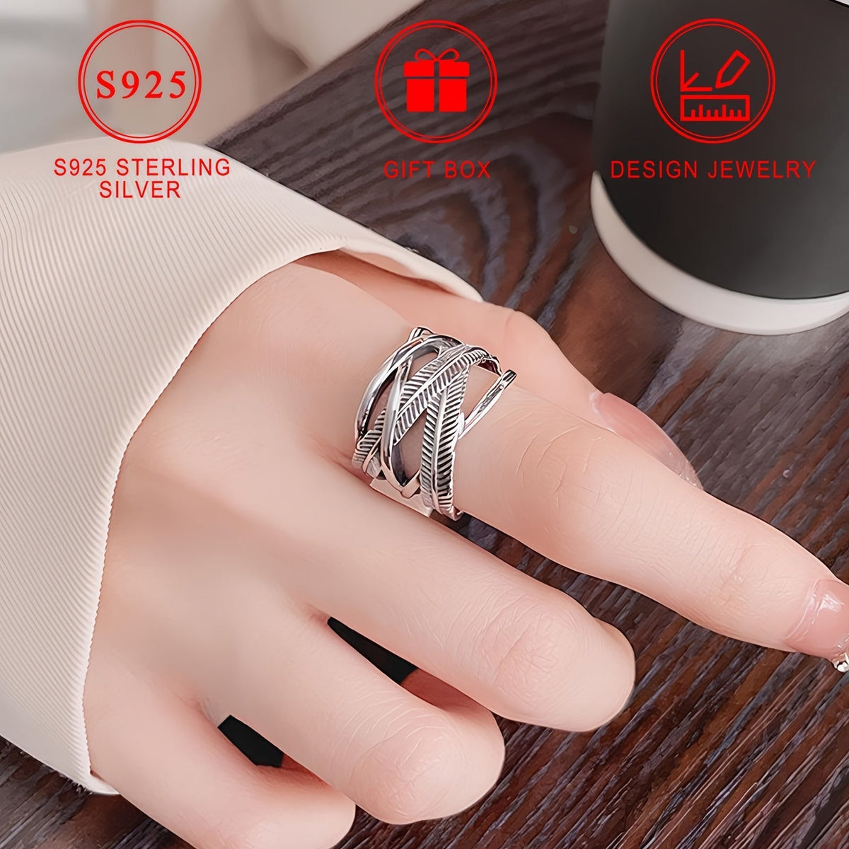 Bague plume en argent sterling 925, style vintage hip-hop, anneau croix infini, bijoux fantaisie pour femmes et hommes, tailles 6 7 8 9 10, pour un usage quotidien, idée cadeau