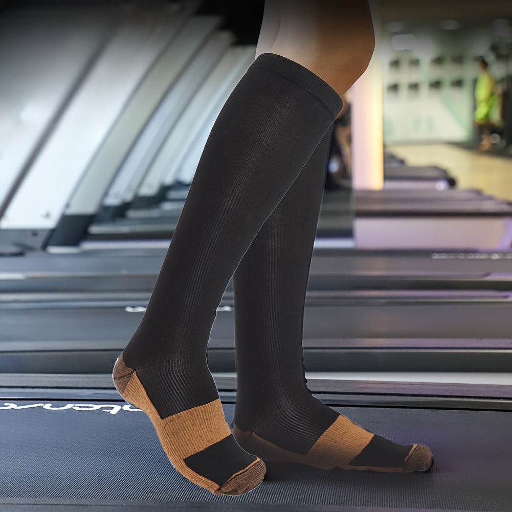 Lot de 5 paires de chaussettes de compression en cuivre pour femmes et hommes – Chaussettes de sport noires pour la course, la randonnée, le cyclisme et les voyages, tailles M-XL, bas de compression pour la circulation et le soulagement de la douleur