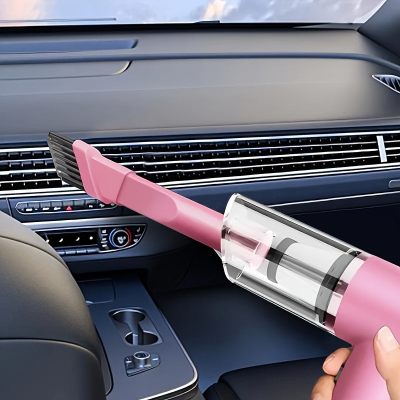 Aspirateur de voiture portable 12 V, aspirateur filaire puissant pour poils d'animaux et poussière, moteur silencieux, kit d'accessoires inclus, design compact pour le nettoyage intérieur de voiture – Rose