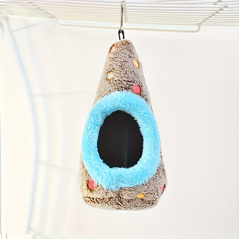 Nid d'oiseau suspendu en forme d'œuf - Nid de perroquet fermé et chaud pour cage à oiseaux pour calopsittes, inséparables, perruches - Abri douillet pour le sommeil des oiseaux, aucune pile requise, bleu/jaune