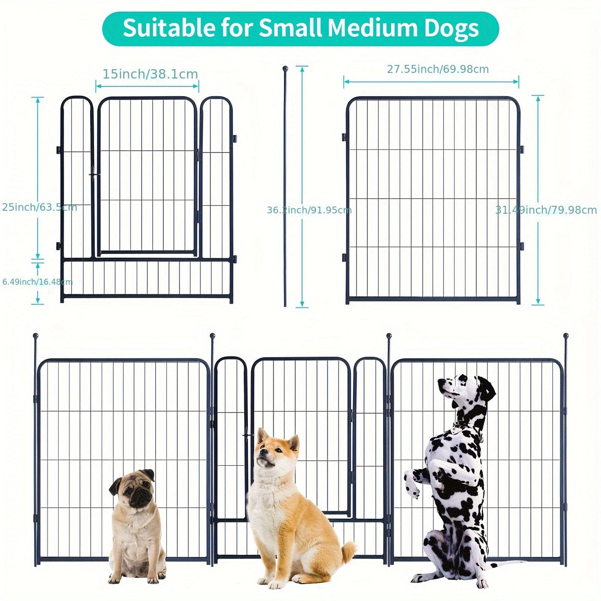 Parc pour chien extérieur, 8 panneaux, 32 pouces, finition martelée – Enclos de jardin pré-assemblé pour chiens de petite à moyenne taille, barrière de jardin, enclos extensible pour animaux