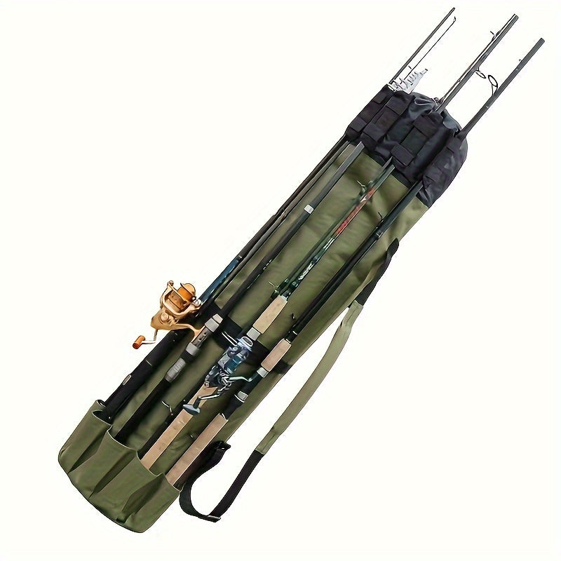 Sac de pêche grande capacité, pliable et durable, étui de transport multifonction pour cannes à pêche avec deux plombs, pouvant contenir plusieurs cannes, organisateur de matériel pour pêche en eau douce et en mer