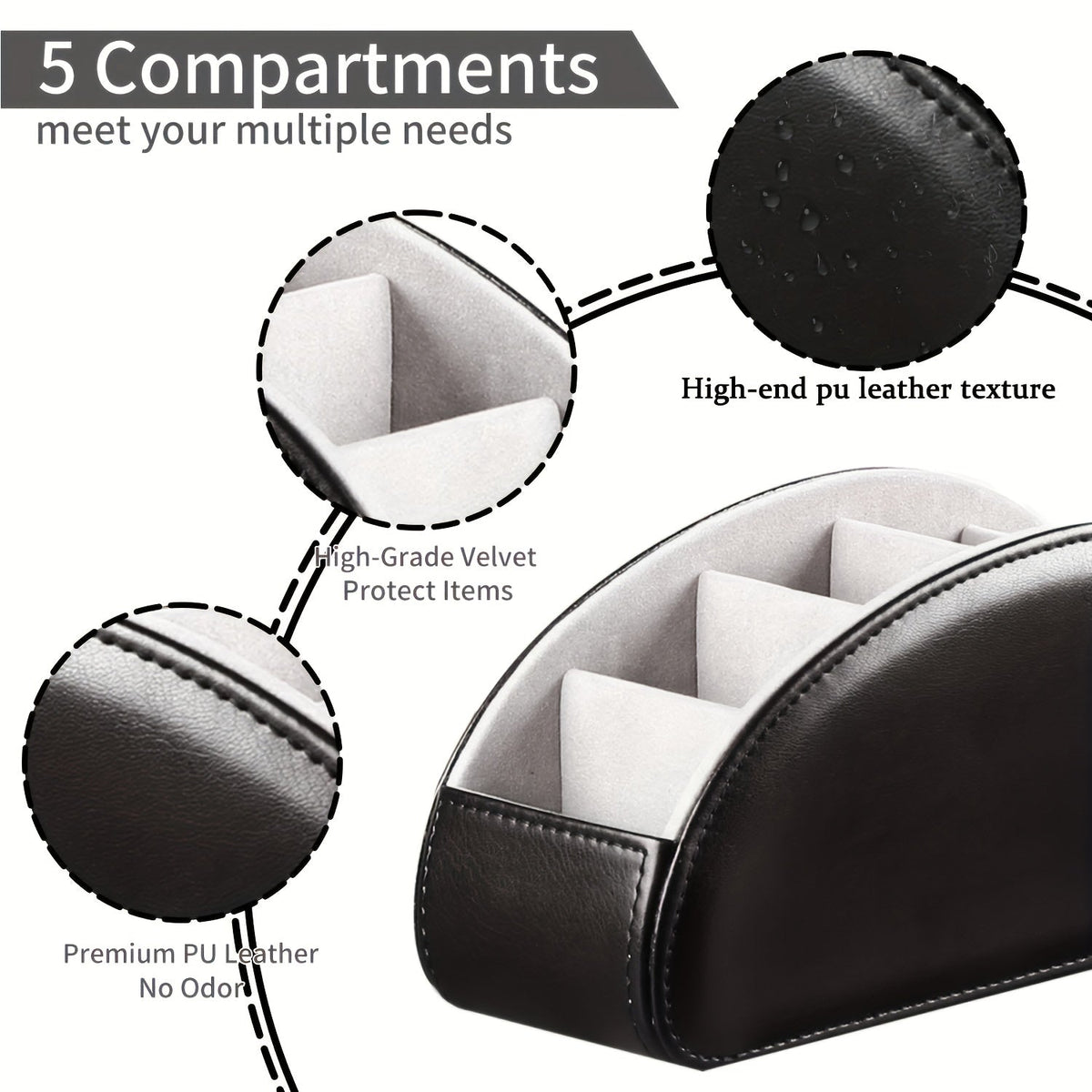 Organisateur de bureau avec 5 compartiments pour télécommandes – Boîte de rangement de chevet pour télécommandes TV, stylos, lunettes, fournitures de bureau et accessoires domestiques
