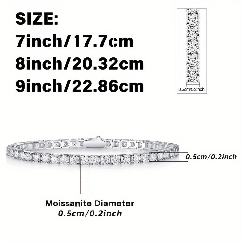 Bracelet tennis en argent sterling 925 et moissanite pour femmes et hommes – Bracelet hip-hop de luxe style zircon cubique, tailles 15 à 23 cm, cadeau d'anniversaire ou de mariage