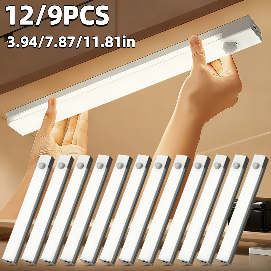 Lampes d'armoire à détecteur de mouvement LED rechargeables par USB, 6, 9, 12 pièces, veilleuse sans fil, 3 modes réglables pour chambre, escalier, cuisine, placard, sous armoire, lecture au chevet, couloir, éclairage domestique