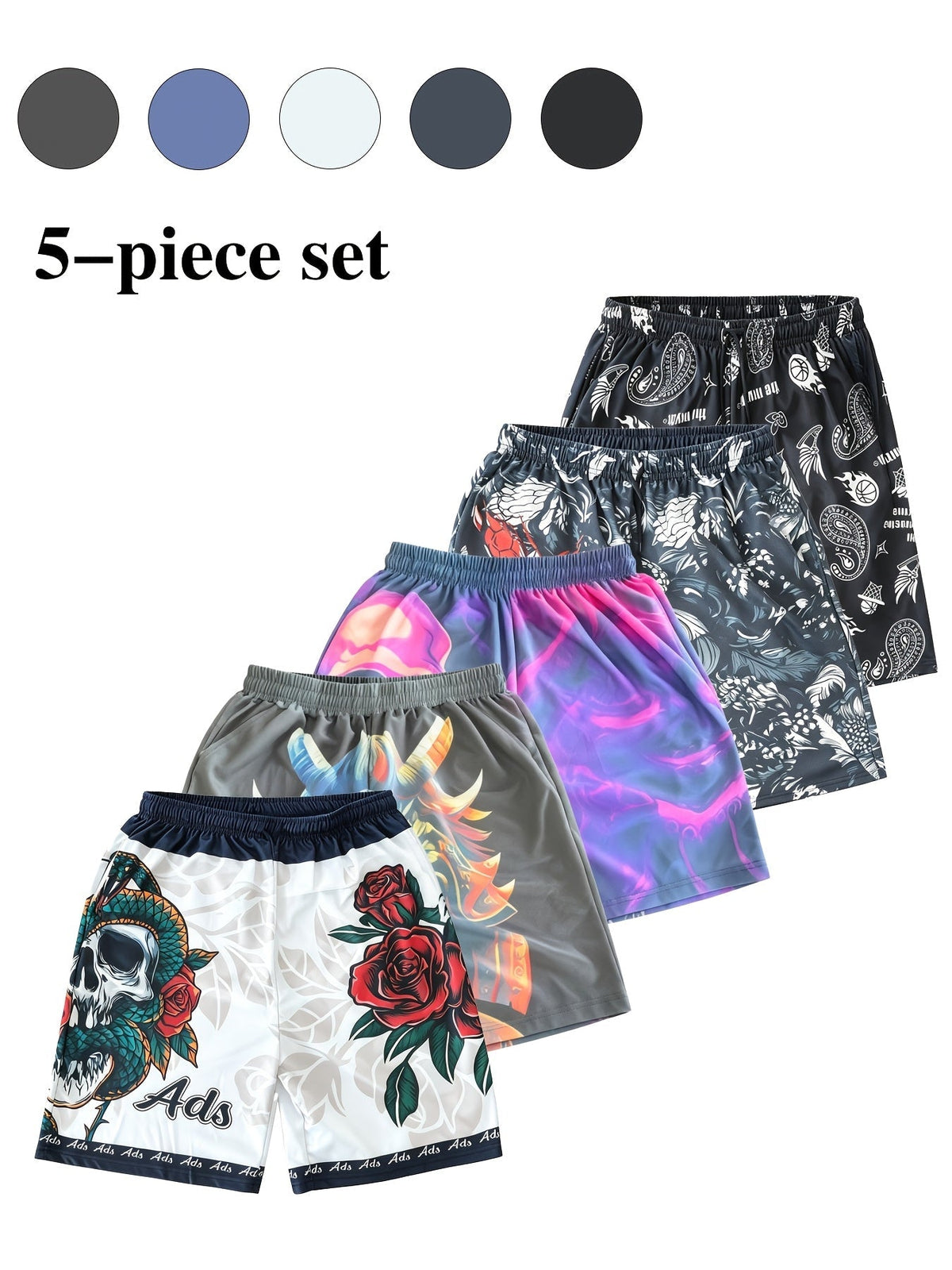 Lot de 5 shorts de sport pour homme en maille à séchage rapide - Short de running, fitness et gym avec taille élastique micro-extensible et cordon de serrage, bas de sport décontracté et respirant, tailles S-3XL, coloris variés