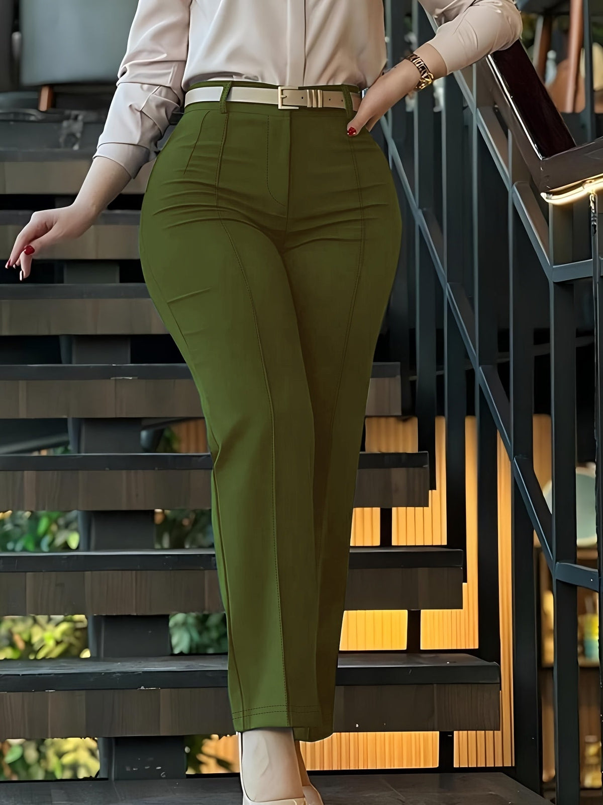 Pantalon de tailleur femme uni – Pantalon structuré chic et long 100 % polyester pour le bureau, le business casual et les occasions formelles