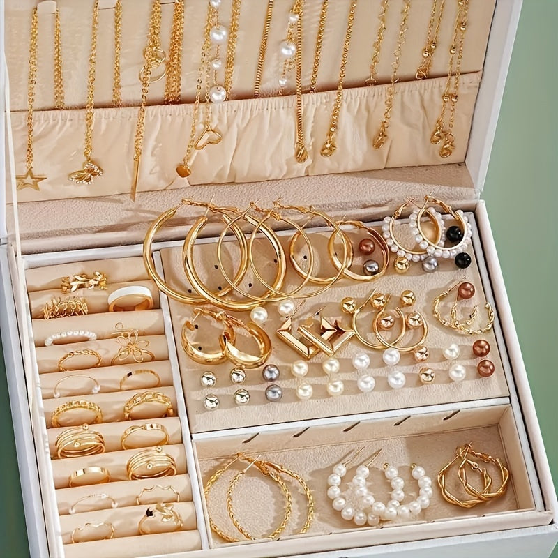 Ensemble de 86 bijoux fantaisie avec perles pour femme – Collier, bracelet, bagues et boucles d'oreilles avec breloques cœur, papillon, étoile et lune, accessoires de mode bohème pour fête, vacances, rendez-vous ou usage quotidien, idée cadeau