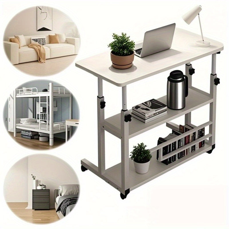 Bureau mobile portatif avec roulettes et table élévatrice à hauteur réglable – Petit bureau d'ordinateur pour lit, canapé, loisirs créatifs ou bureau à domicile, en noir ou blanc