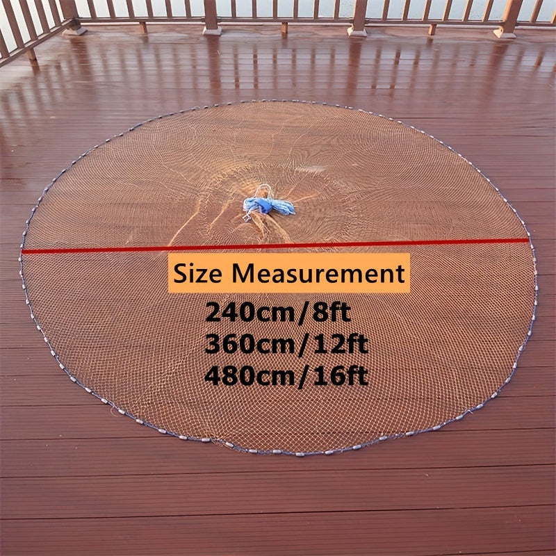 Épervier de pêche avec lests en zinc et filet en nylon résistant – Filet à lancer grand diamètre pour eau douce et eau salée, options 2,4 m, 3,6 m, 4,8 m pour la pêche au bar, aux appâts et au piège