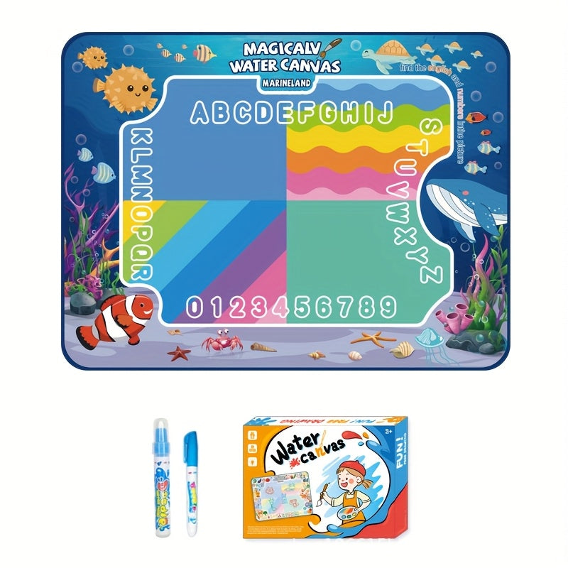 Tapis de dessin à l'eau pour enfants, toile de peinture magique réutilisable, kit d'art sans taches, 3 ans et +, grand format 80x60 cm, motifs animaux marins, boîte cadeau