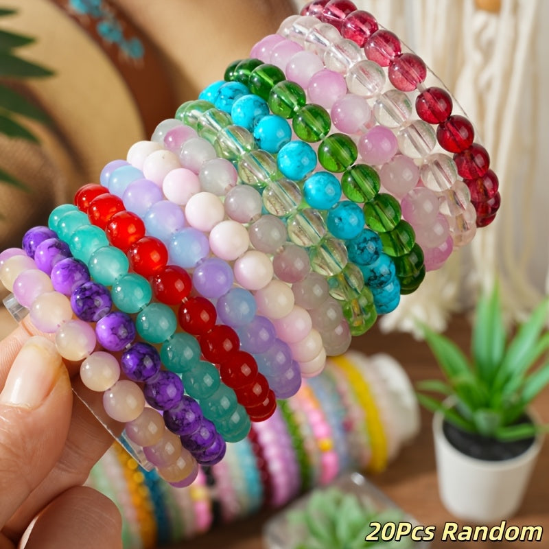 Lot de 20 bracelets bohèmes en perles de verre pour femme – Joncs élastiques empilables faits main et colorés de 8 mm, bijoux de plage estivaux multicouches, parfaits pour les vacances, les fêtes, le quotidien et les cadeaux