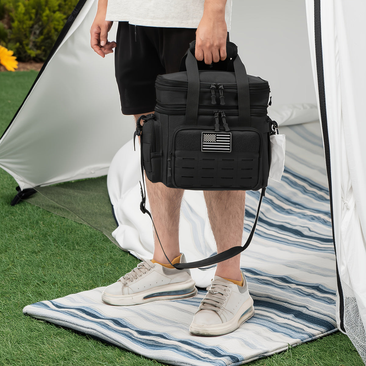 Sac à déjeuner tactique pour hommes 18 L – Glacière isolante extensible et résistante avec système MOLLE, sac isotherme étanche pour le travail, le camping, les activités en plein air et les pique-niques, disponible en kaki, noir et vert