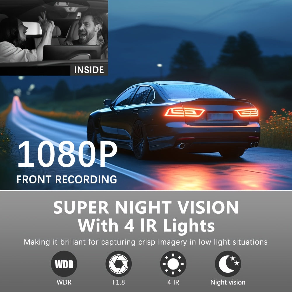 Dash Cam S2N 1080P HD double caméra avant et arrière avec ADAS, vision nocturne, capteur G, enregistrement en boucle, mode parking 24h, grand angle 170°, écran IPS 2", enregistreur vidéo pour voiture, carte SD non incluse