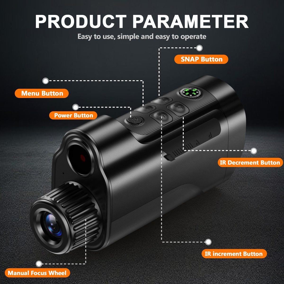 Jumelles de vision nocturne monoculaire 1080P infrarouge 5W, zoom numérique 10X, portée de 800m, batterie rechargeable 2700mAh, écran HD 2 pouces pour la chasse, le camping, l'observation de la faune et la sécurité