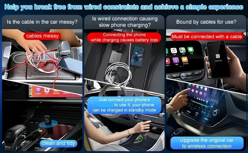 Mini adaptateur CarPlay sans fil, version améliorée 2025 – Dongle Plug & Play pour convertir le CarPlay filaire en sans fil pour Apple iPhone et Android, faible latence, connexion rapide et stable, aucune batterie requise, jeu de ports USB inclus