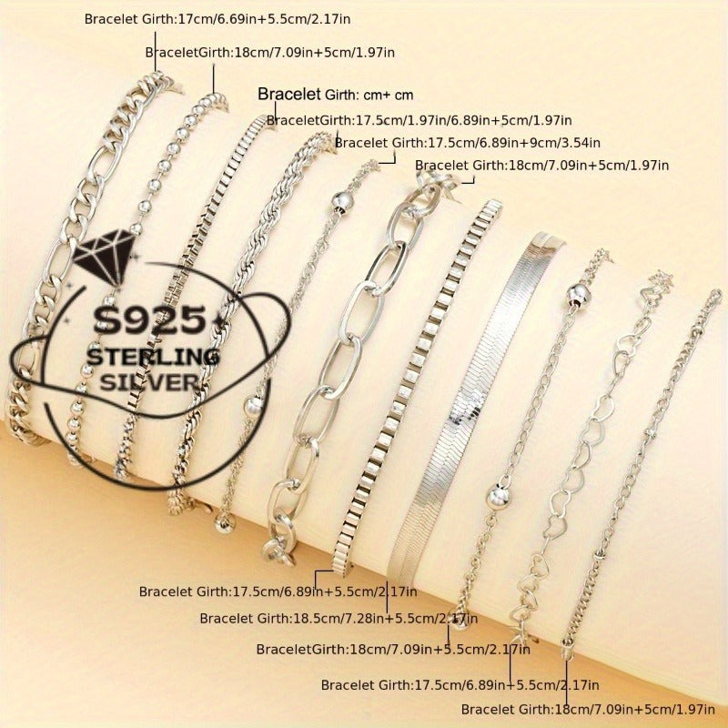 Ensemble de 11 bracelets jonc en argent sterling 925 type chaîne serpent pour femme – Bracelets torsadés bohèmes empilables, parure de bijoux vintage, cadeau idéal pour elle