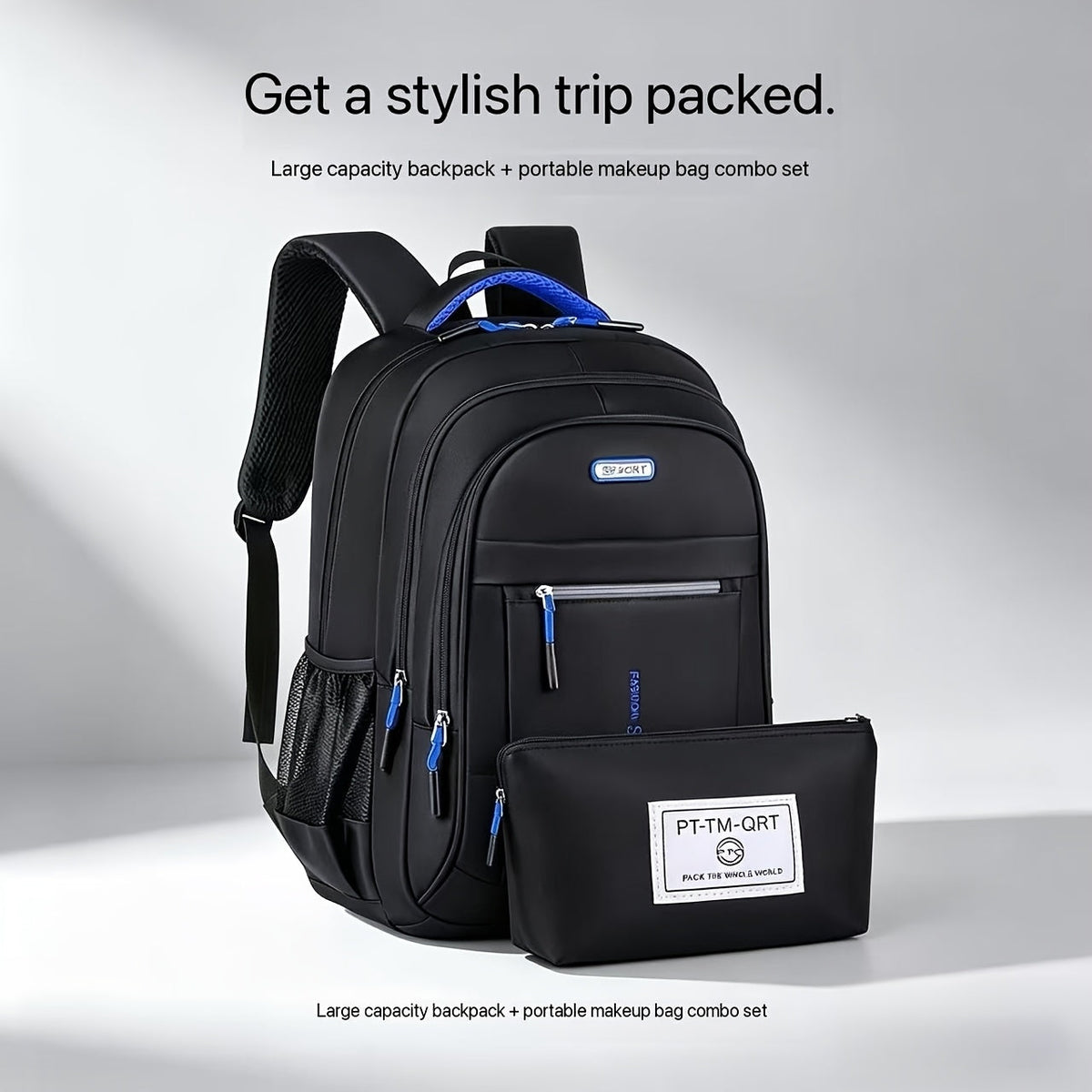 Ensemble de sac à dos de voyage grande capacité pour homme, sacoche pour ordinateur portable en nylon durable à compartiments multiples avec sangles réglables pour les voyages d'affaires et le campus – Combinaison sac à dos et sac à bandoulière