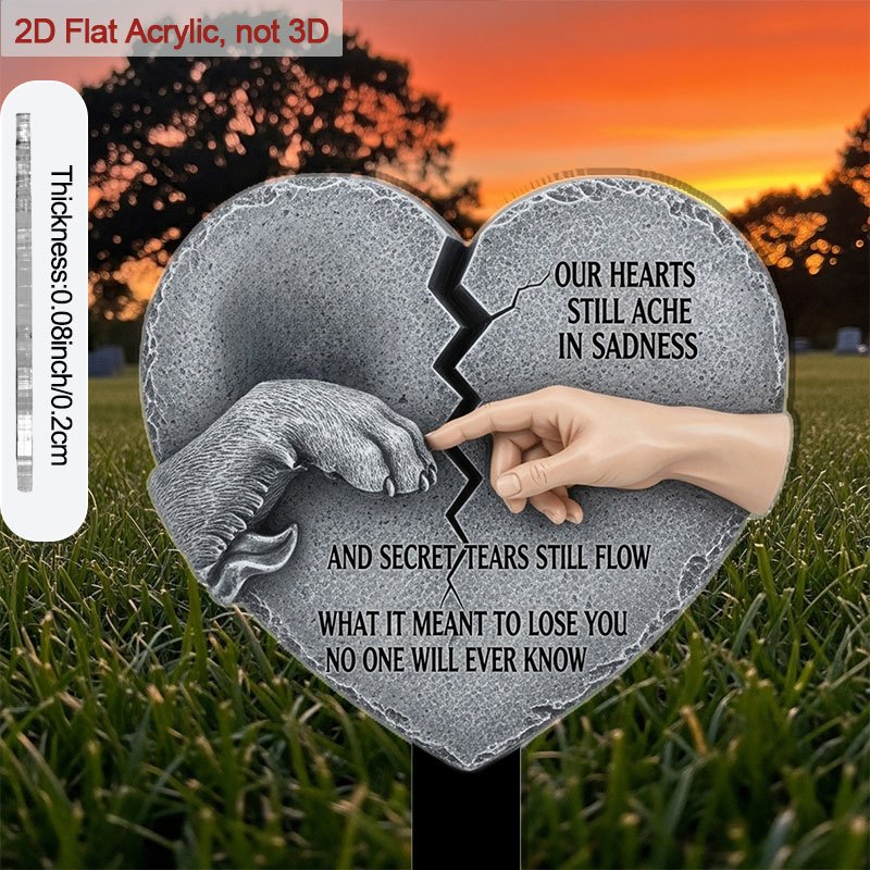 Plaque commémorative en acrylique pour sépulture - Marqueur funéraire extérieur de 9 pouces avec motif de main et patte touchant un cœur, cadeau pour perte d'animal, décoration de souvenir et hommage pour proches et animaux disparus, plat 2D
