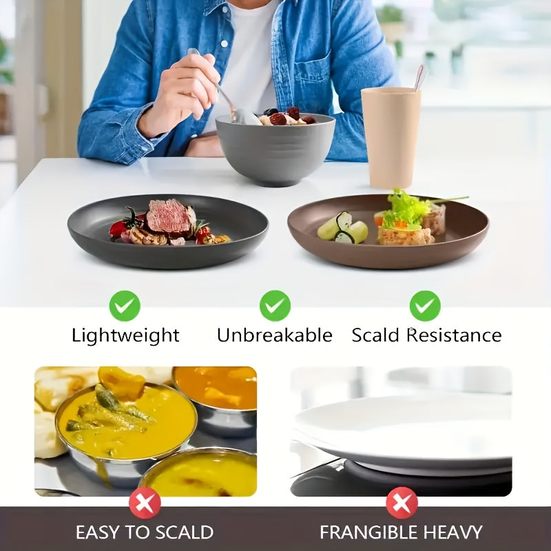 Black Wheat Straw Tableware Set β 16/32 Piece Unbreakable Eco-Friendly Plates Dessert Plates Bowls & Cups for 4-8 People, Outdoor Camping Party Wedding Halloween Kitchen Accessories