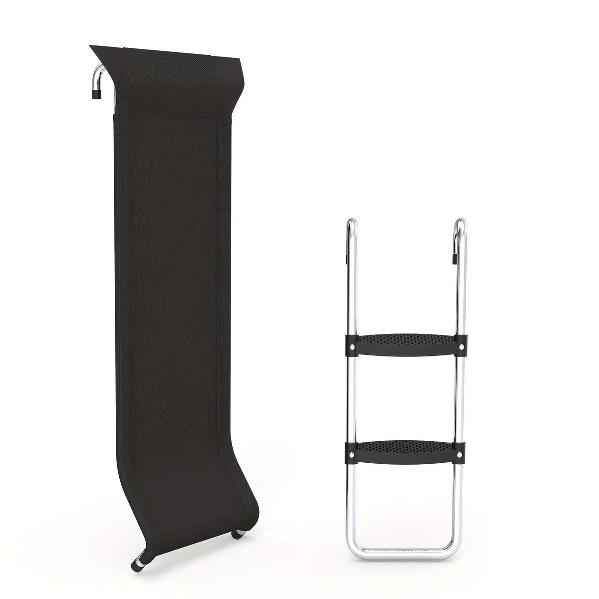 Kit échelle et toboggan pour trampoline, escalier de sécurité large à 2 marches, toboggan résistant aux déchirures, accessoires de trampoline universels en acier galvanisé PE pour enfants et adultes de 14 ans et plus, pour jeux en extérieur et jardin