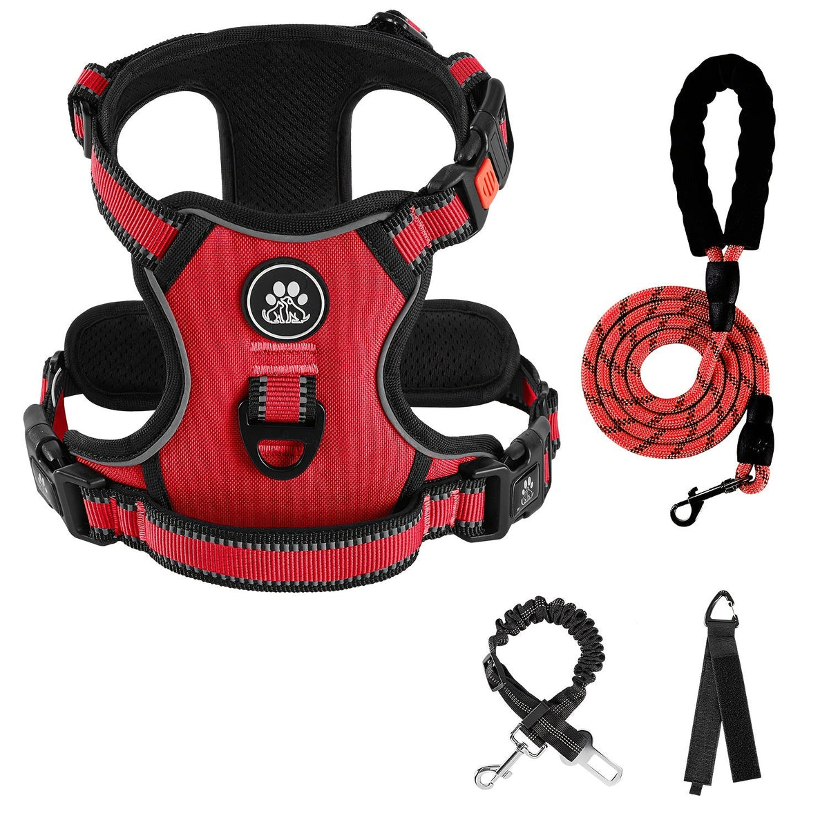 Ensemble harnais anti-traction pour chien avec laisse rétractable, ceinture de sécurité et collier – Harnais gilet entièrement réfléchissant, réglable et respirant avec poignée pour petits et grands chiens, tailles XS–XL