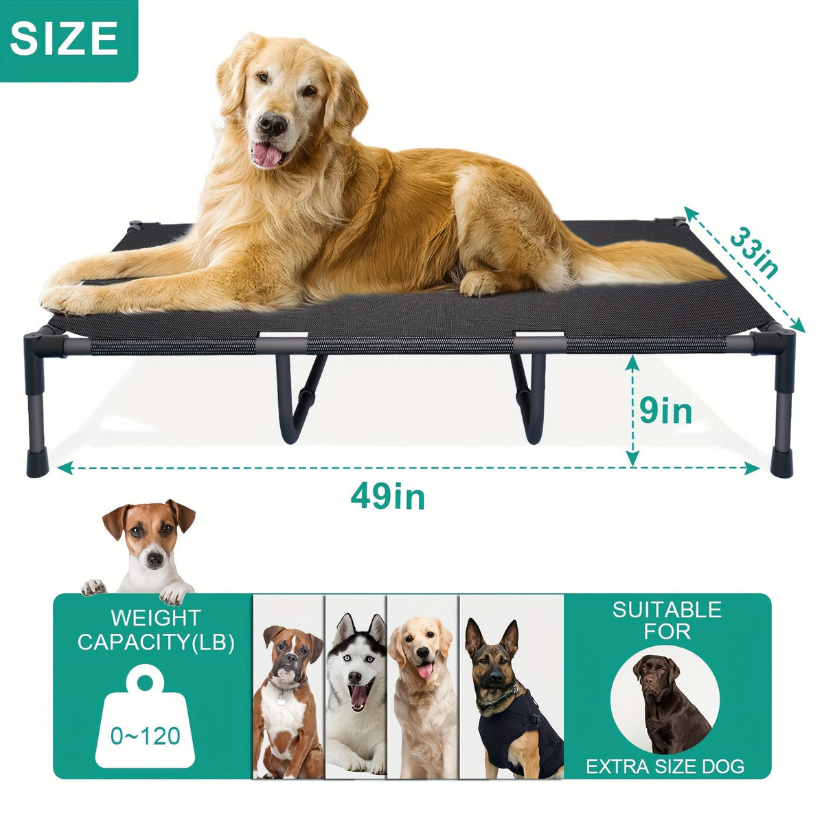 Lit surélevé rafraîchissant pour chien et panier extérieur - Lit pour animal de compagnie avec filet respirant lavable, montage sans outil, pieds antidérapants pour chiens de grande, moyenne et petite taille, usage intérieur et extérieur