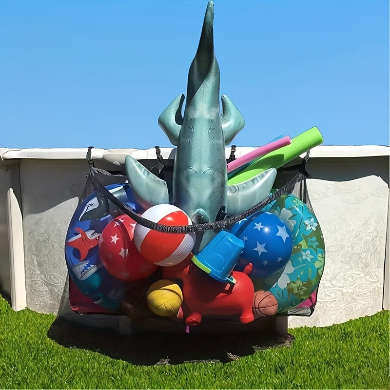 Grand sac de rangement pour piscine en filet avec cordon de serrage, 152 cm – Organisateur en filet robuste pour flotteurs gonflables, bouées, jouets de plage et accessoires de piscine, sac de transport imperméable et respirant
