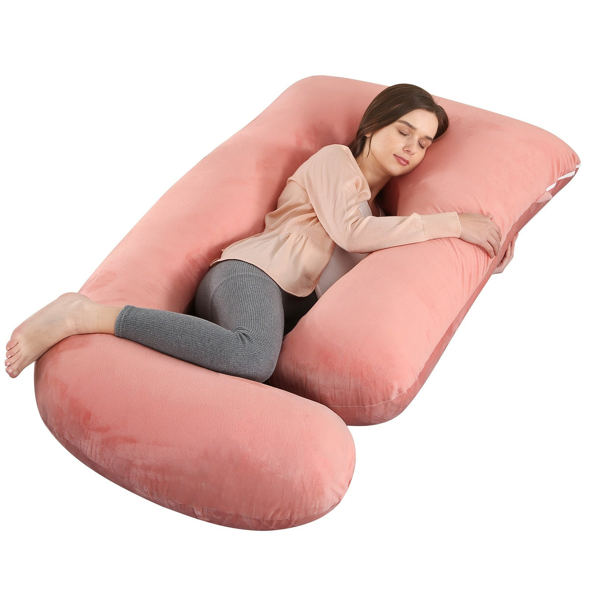 Oreiller de maternité en forme de J, coussin de grossesse corps entier avec taie d'oreiller – soutien du dos, des jambes et du ventre pour un sommeil réparateur, tailles 41" et 60", coloris et tissus variés, idéal comme cadeau de naissance