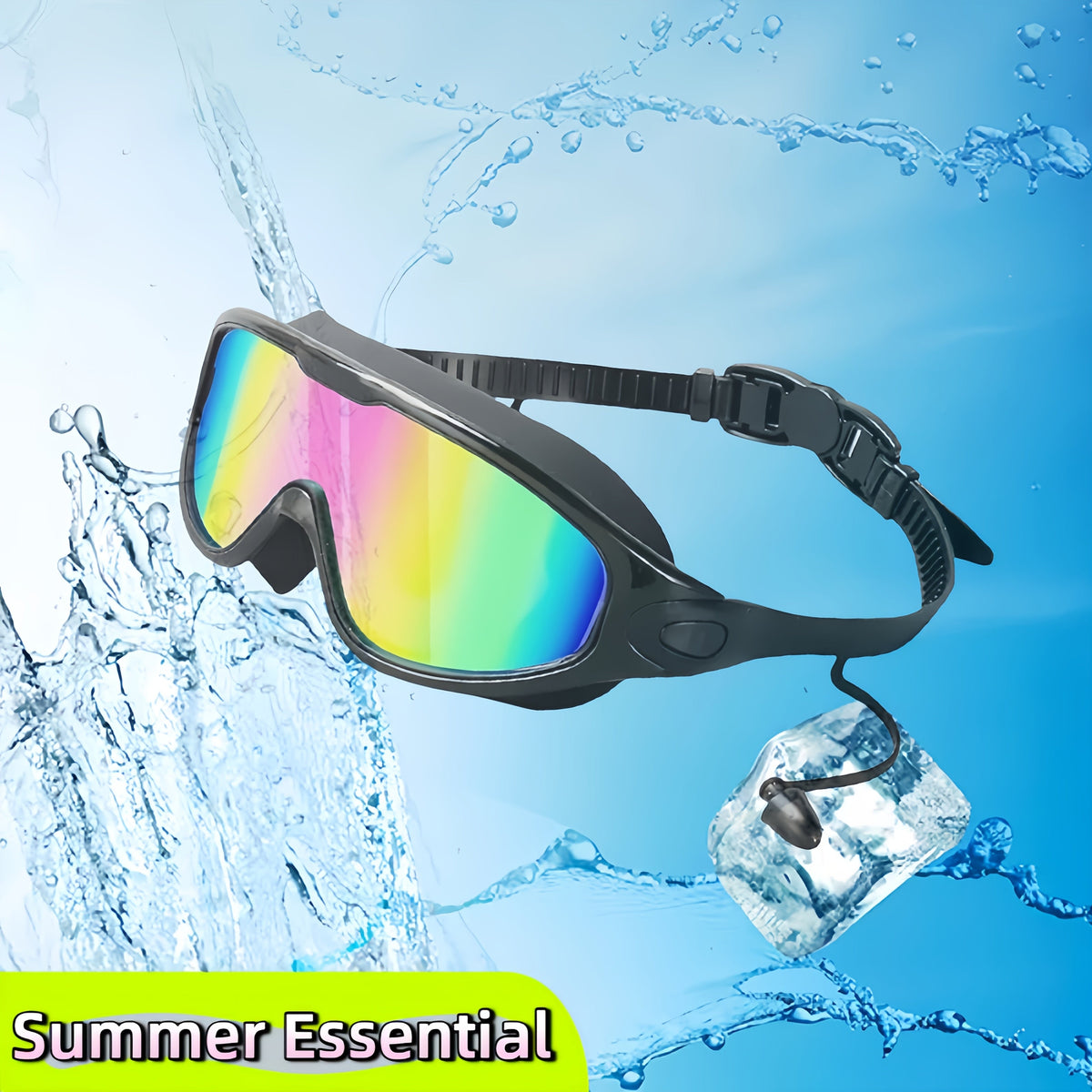 Lot de 2 lunettes de natation antibuée avec bouchons d'oreilles, pince-nez et sac étanche – Lunettes de natation avec protection UV pour hommes, femmes et adolescents, kit d'accessoires pour piscine extérieure et sports nautiques