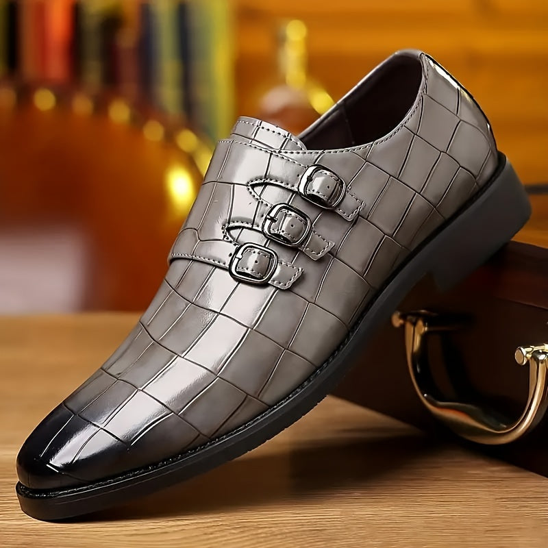 Chaussures habillées à double boucle pour homme, texture façon pierre, mocassins à enfiler – Style Oxford élégant et tendance pour le travail, les mariages et les grandes occasions, tailles US 6 à 12,5
