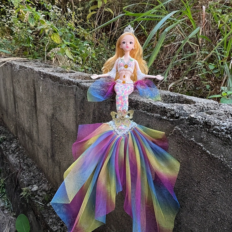 Poupée princesse sirène pour filles 45 cm – Magnifique poupée articulée avec queue en laine, yeux 3D et 11 articulations mobiles, vêtements amovibles, décoration de chambre et jouet, cadeau d'anniversaire ou de Noël