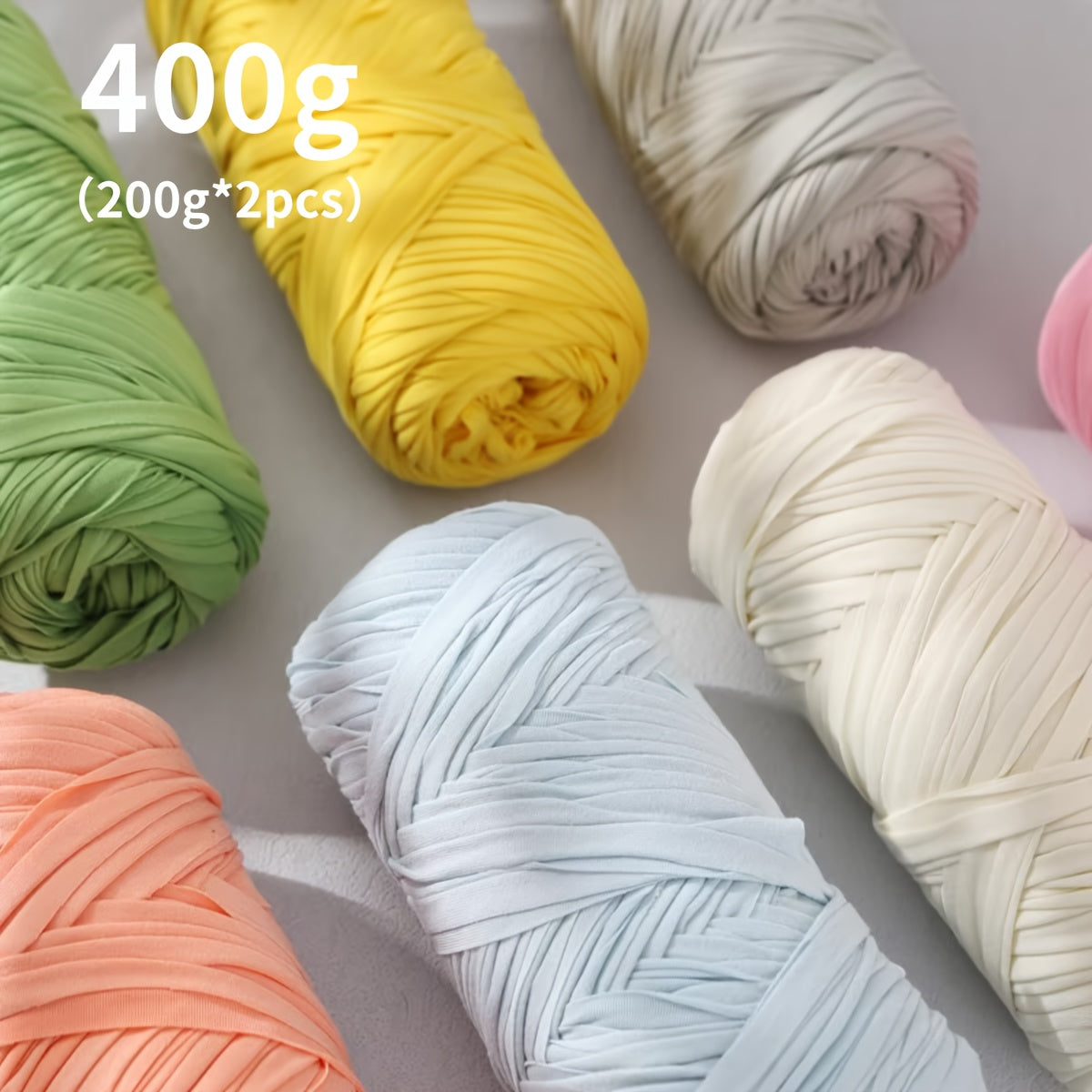 Fil de coton pour t-shirt 400 g (2 x 200 g) mélange de coton épais en 49 couleurs – Fil épais et doux pour paniers au crochet, sacs, tapis, projets de macramé et tricot – Fil de loisirs créatifs idéal pour les débutants