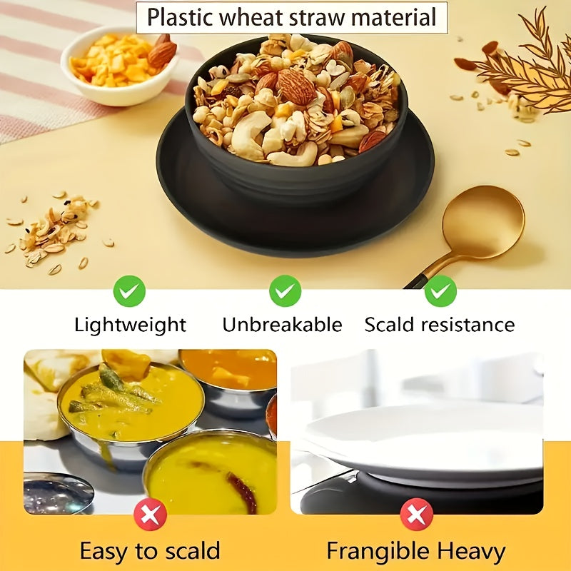 Black Wheat Straw Tableware Set β 16/32 Piece Unbreakable Eco-Friendly Plates Dessert Plates Bowls & Cups for 4-8 People, Outdoor Camping Party Wedding Halloween Kitchen Accessories