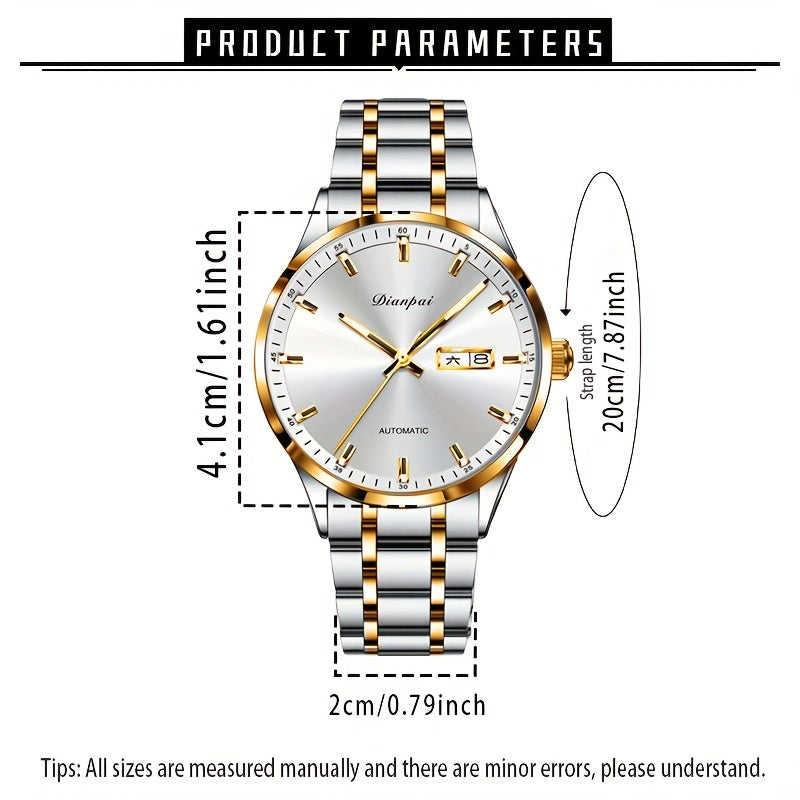Montre mécanique automatique pour homme – Bracelet fin en acier inoxydable, aiguilles lumineuses, affichage du calendrier, sans pile – Montre de luxe habillée pour le travail, cadeau idéal