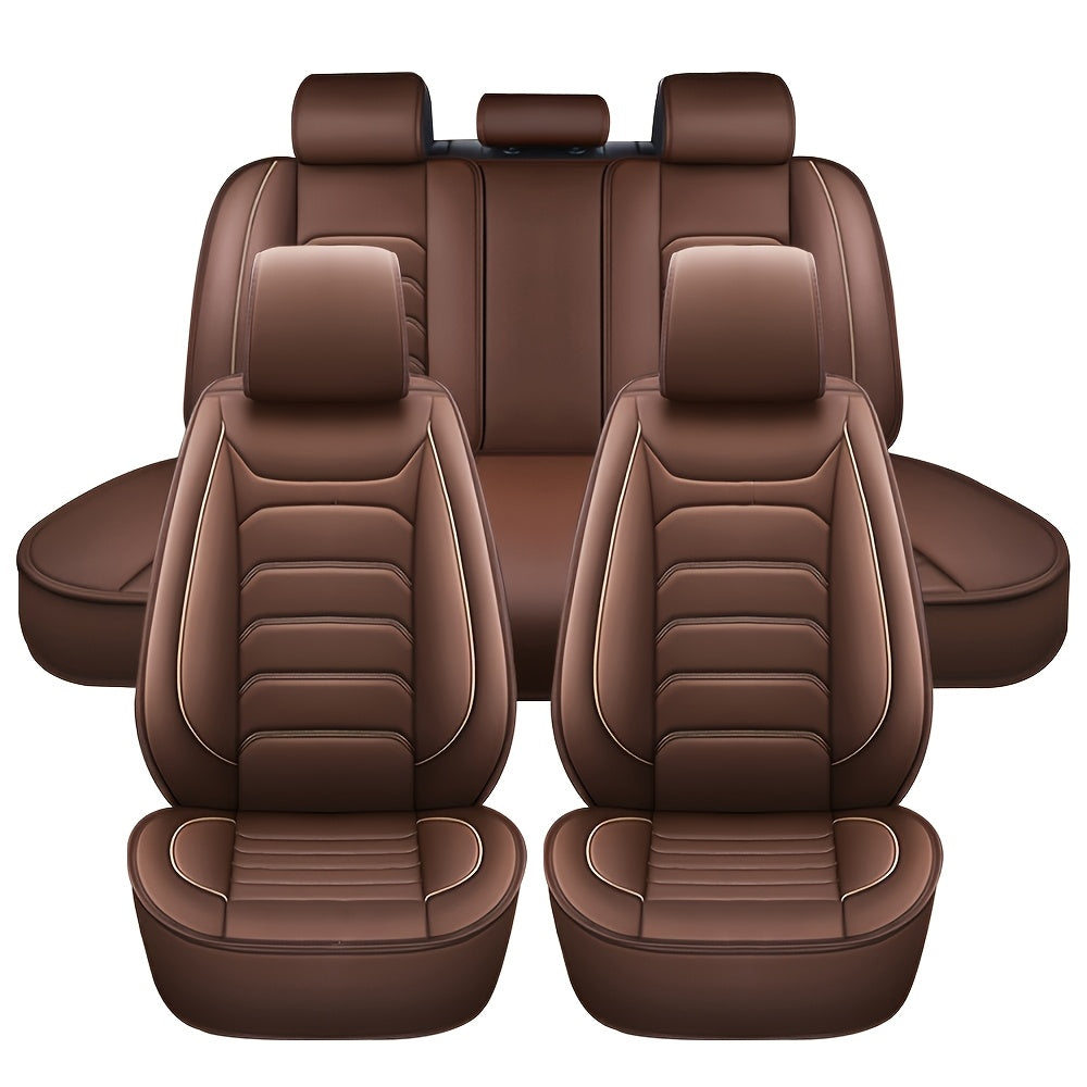 Housses de siège auto en similicuir, ensemble complet 5 places – Protection intégrale 360° imperméable, rembourrage en mousse souple, revêtement antidérapant, ajustement universel pour voitures, camions, berlines et SUV, 6 couleurs disponibles
