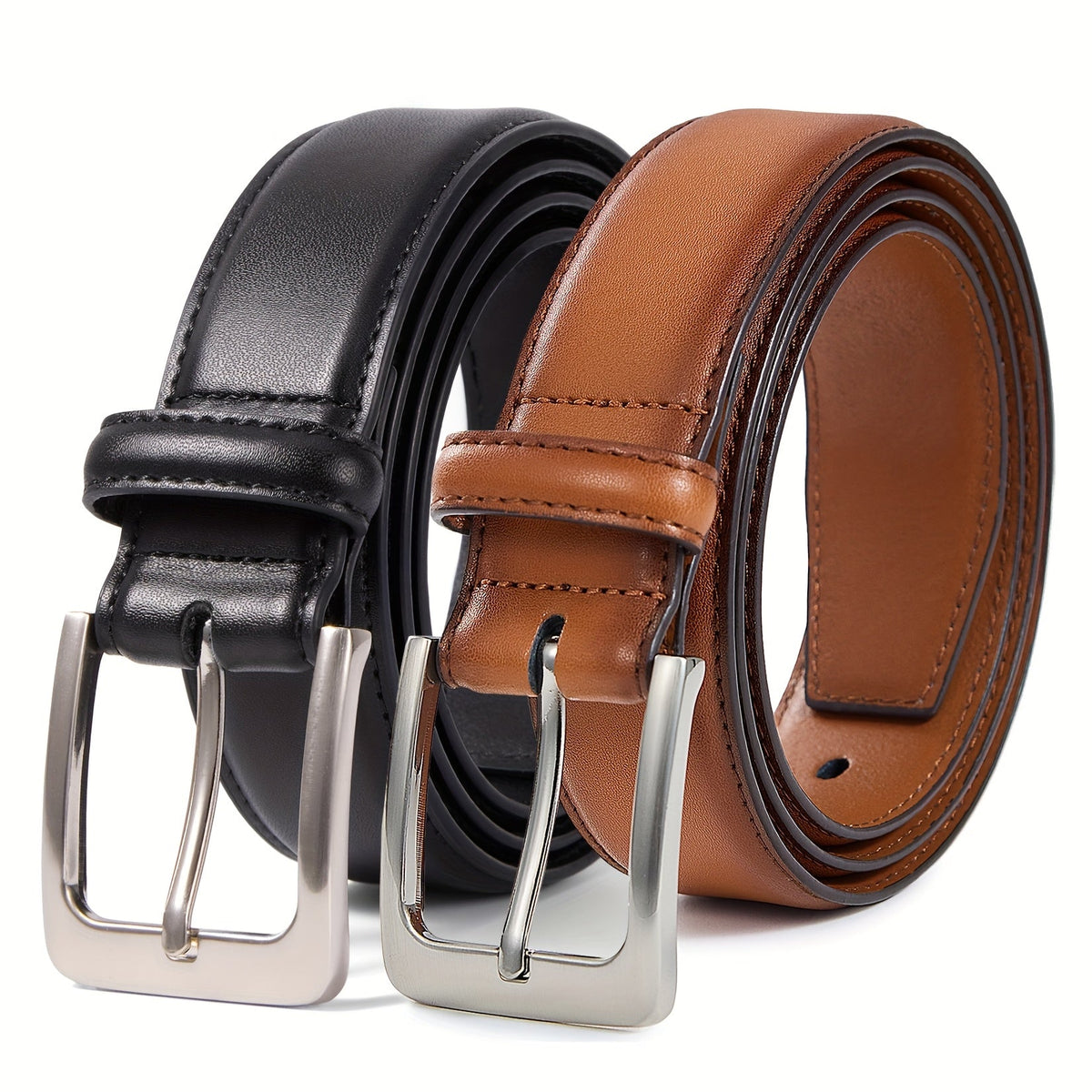 Lot de 2 ceintures pour homme en cuir véritable avec boucle en alliage de zinc – Largeur 35 mm, style habillé, décontracté ou golf pour jeans, tailles 30-50, idée cadeau idéale