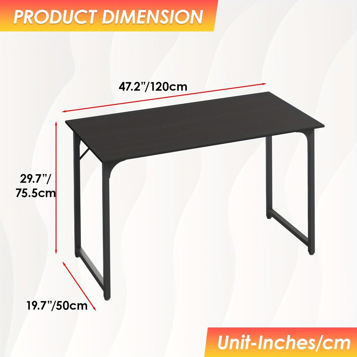 Bureau d'ordinateur 32/39/47 pouces – Bureau moderne pour écriture et gaming avec cadre en métal robuste, poste de travail pour bureau à domicile, PC, ordinateur portable et moniteur, 3 tailles disponibles