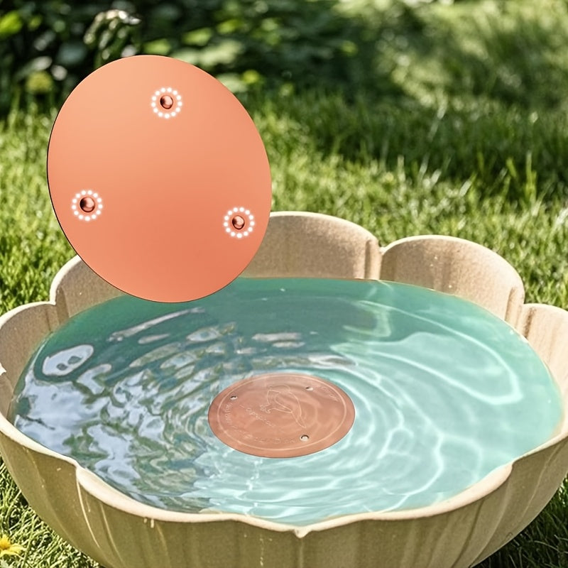 Disque de purification en cuivre et agitateur d'eau pour bain d'oiseaux, 99 % cuivre pur, rond de 10 cm, support renforcé à trois points de 1 mm pour une eau propre et sûre – Ajustement universel pour bassin d'oiseaux extérieur, toutes saisons