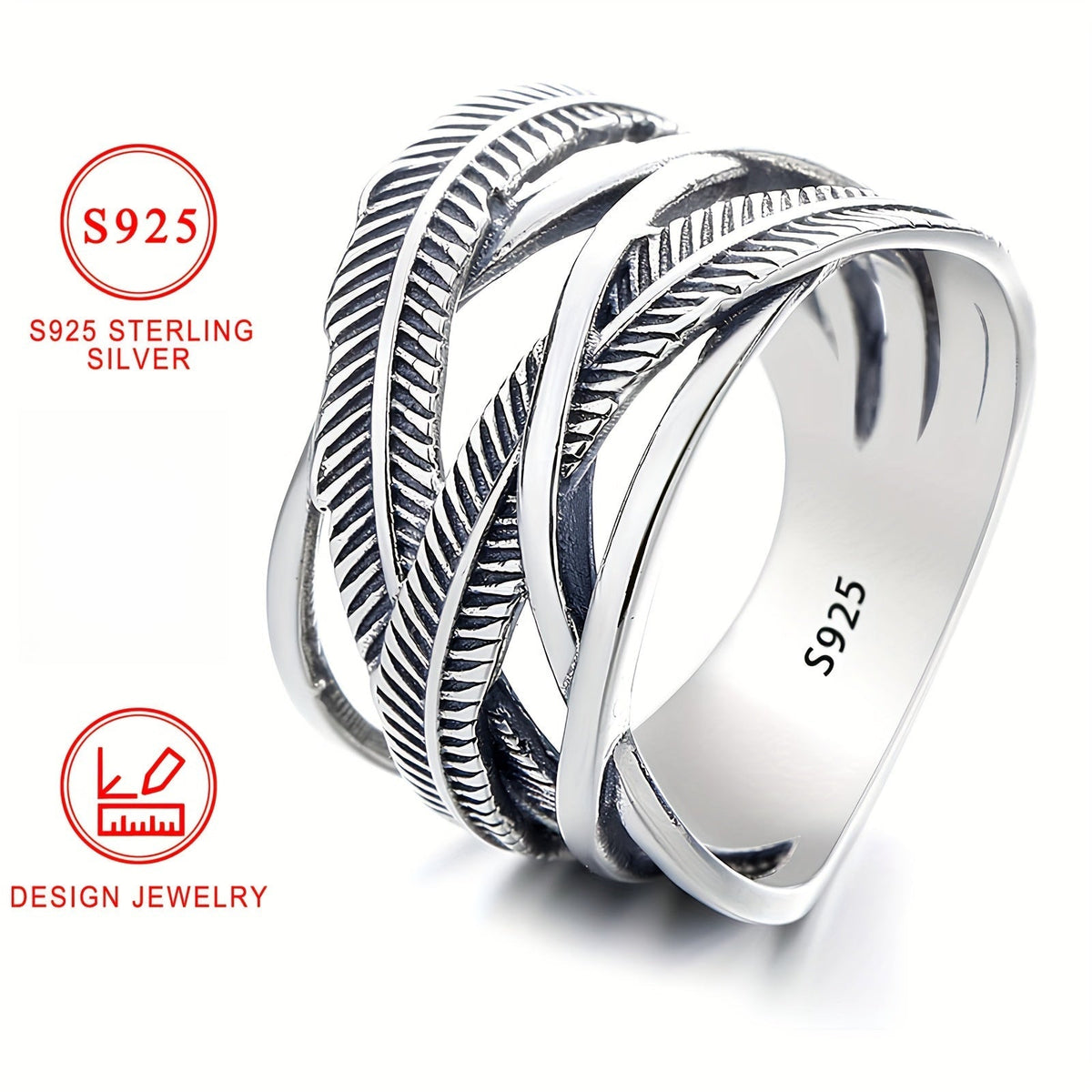 Bague plume en argent sterling 925, style vintage hip-hop, anneau croix infini, bijoux fantaisie pour femmes et hommes, tailles 6 7 8 9 10, pour un usage quotidien, idée cadeau