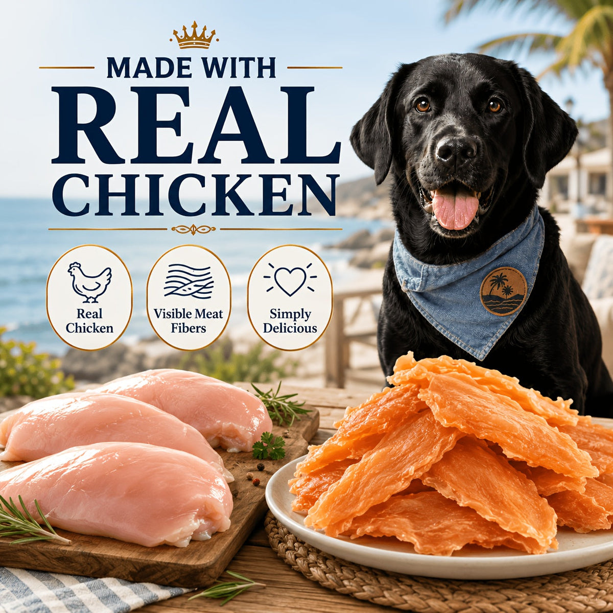 Friandises pour chiens au poulet séché - Vrai poulet séché pour chiens, riche en protéines et facile à digérer, collation saine et durable pour l'éducation des chiots et chiens adultes de toutes tailles.